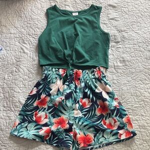PatPat Green and Floral Kids Matching Set